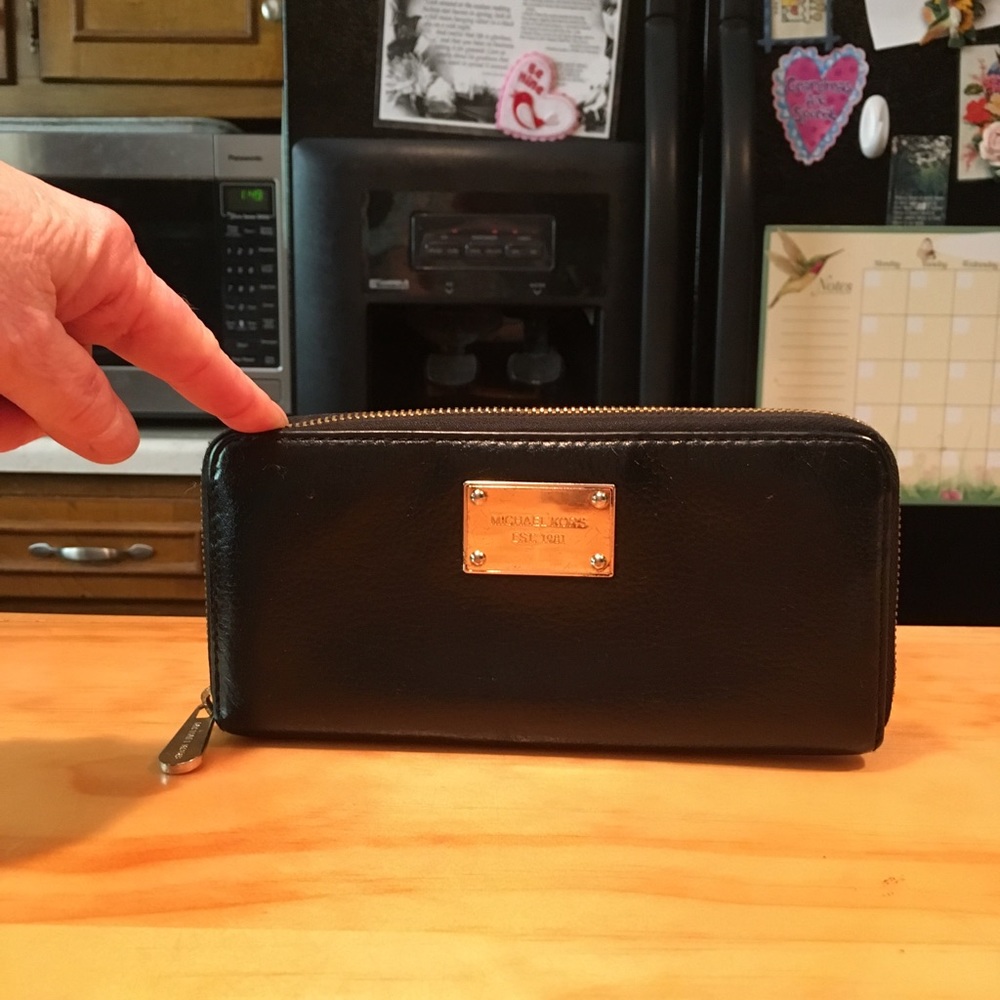 MK Black Pebbled Leather Large Clutch